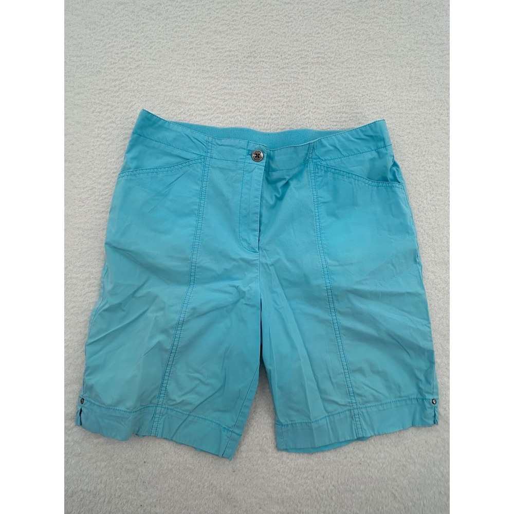 Chicos Turquoise Blue Bermuda Shorts Womens Size 1 Medium Zip Fly Pockets size 8